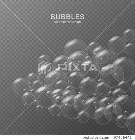 White water bubbles on transparent background with reflection. Set. Vector illustration White water bubbles on transparent background with reflection. Set. Vector illustration 97436441