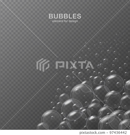 White water bubbles on transparent background with reflection. Set. Vector illustration White water bubbles on transparent background with reflection. Set. Vector illustration 97436442