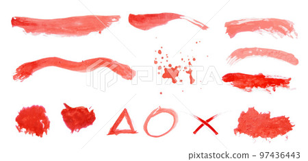 Set of watercolor red on white background. Textures for design. Hand painted splashes, divorces paint. Delicate vector textures for logo, decoration Set of watercolor red on white background. Textures for design. Hand painted splashes, divorces paint. Delicate vector textures for logo, decoration 97436443