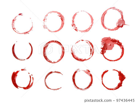 Set of watercolor red circle on white background. Textures for design. Divorces paint. Delicate vector textures for logo, decoration Set of watercolor red circle on white background. Textures for design. Divorces paint. Delicate vector textures for logo, decoration 97436445