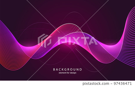 Abstract wave background. Element for design. Digital frequency track equalizer. Stylized line art. Colorful shiny wave with lines created using blend tool. Curved wavy line smooth stripe Vector 97436471