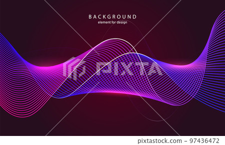 Abstract wave background. Element for design. Digital frequency track equalizer. Stylized line art. Colorful shiny wave with lines created using blend tool. Curved wavy line smooth stripe Vector 97436472