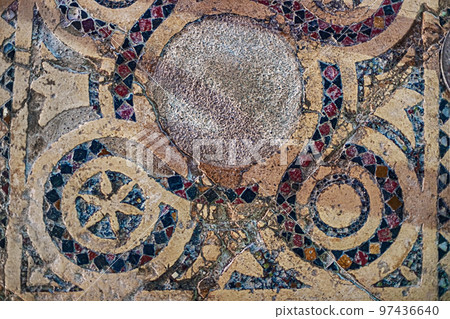 Byzantine mosaics on the floor of St. Nicholas Church Demre, Turkey. 97436640