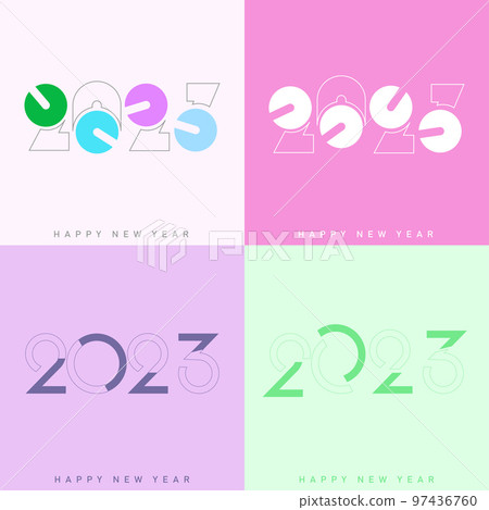 Set of Happy New Year 2023 text typography designs. Vector 97436760