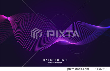 Abstract wave background. Element for design. Digital frequency track equalizer. Stylized line art. Colorful shiny wave with lines created using blend tool. Curved wavy line smooth stripe Vector 97436988