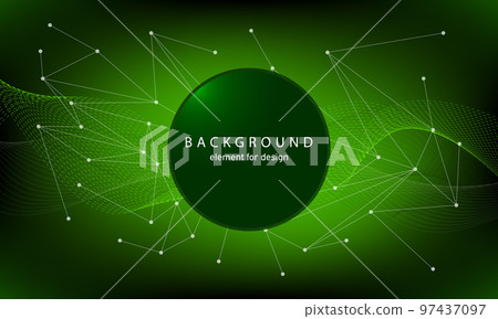 Technology background with abstract waves and connecting dots and lines. Circle with text. Vector 97437097