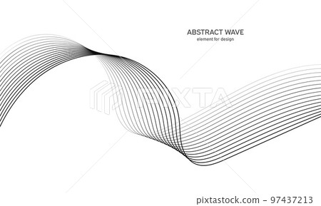 Abstract wave element for design. Digital frequency track equalizer. Stylized line art background. Vector illustration. Wave with lines created using blend tool. Curved wavy line, smooth stripe. 97437213