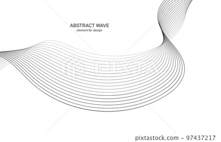 Abstract wave element for design. Digital frequency track equalizer. Stylized line art background. Vector illustration. Wave with lines created using blend tool. Curved wavy line, smooth stripe. 97437217