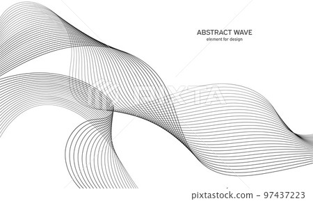 Abstract wave element for design. Digital frequency track equalizer. Stylized line art background. Vector illustration. Wave with lines created using blend tool. Curved wavy line, smooth stripe. 97437223