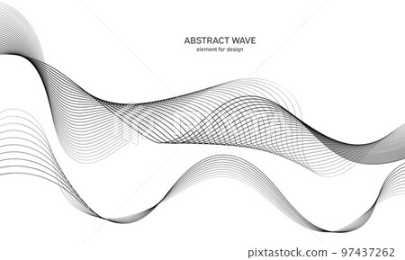 Abstract wave element for design. Digital frequency track equalizer. Stylized line art background. Vector illustration. Wave with lines created using blend tool. Curved wavy line, smooth stripe. 97437262