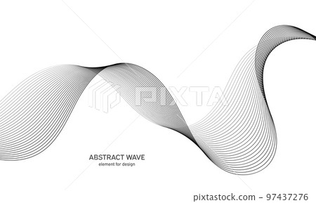 Abstract wave element for design. Digital frequency track equalizer. Stylized line art background. Vector illustration. Wave with lines created using blend tool. Curved wavy line, smooth stripe. 97437276