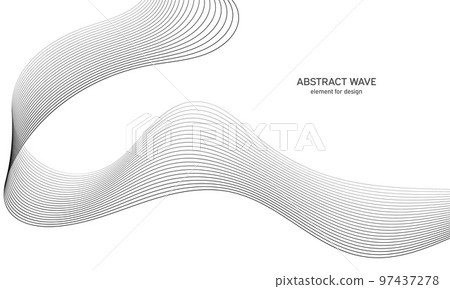 Abstract wave element for design. Digital frequency track equalizer. Stylized line art background. Vector illustration. Wave with lines created using blend tool. Curved wavy line, smooth stripe. 97437278