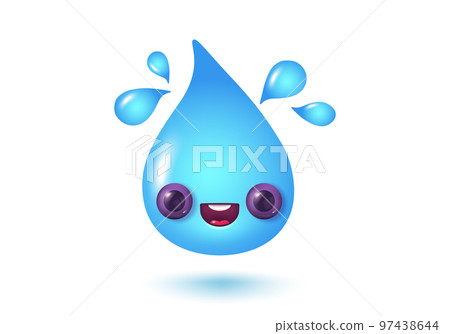 Vector illustration of kawaii water drop in 3D style. Vector icon of kawaii rain drop in realistic style. Vector illustration of kawaii water drop in 3D style. Vector icon of kawaii rain drop in realistic style. 97438644
