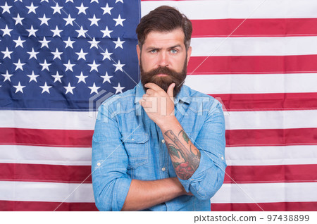 Independence day public holiday. 4 of july independence day. bearded man celebrate freedom. Patriotic education. legal system in America. confident businessman at american flag. Forward Independence day public holiday. 4 of july independence day. bearded man celebrate freedom. Patriotic education. legal system in America. confident businessman at american flag. Forward 97438899