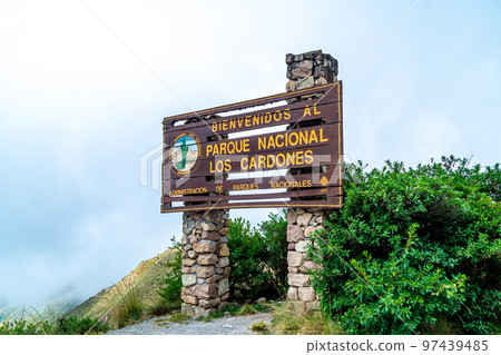 sign at the entrance to Los Cardones National Park in South America sign at the entrance to Los Cardones National Park in South America 97439485