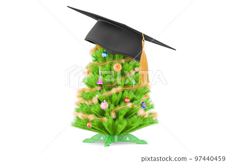 Christmas tree with graduation cap. 3D rendering 97440459