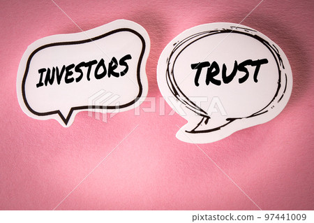 Investors trust concept. Two speech bubbles with text on a pink background 97441009