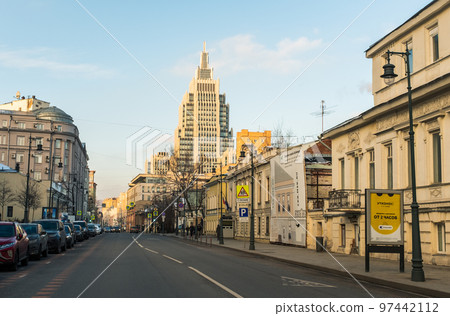 Business center Oruzheiny and Malaya Dmitrovka street in Moscow. 97442112