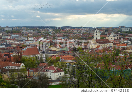 View of the old city of Vilnius from Three Cross Mountain. 97442118