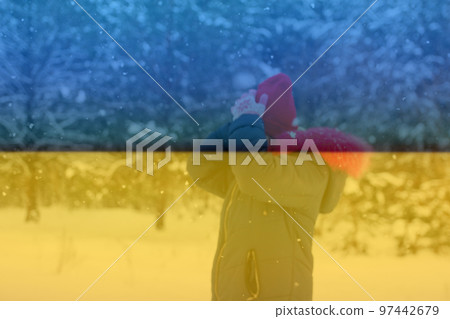 Defocus cold winter in Ukraine. The concept of the energy crisis and the increasing demand for electricity. Ukraine flag snow holiday. Out of focus Defocus cold winter in Ukraine. The concept of the energy crisis and the increasing demand for electricity. Ukraine flag snow holiday. Out of focus 97442679