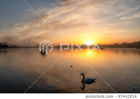 Mito City, Ibaraki Prefecture Lake Senba floating in the morning mist Mito City, Ibaraki Prefecture Lake Senba floating in the morning mist 97442814