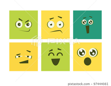 Cartoon Square Face with Emotion Expression Vector Set Cartoon Square Face with Emotion Expression Vector Set 97444081