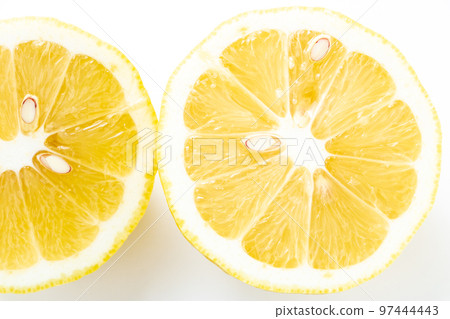 檸檬的橫截面切成兩半。 （白色背景） 97444443