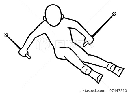 skier, carving turn, silhouette, black and white 97447810