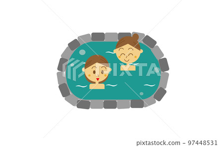 Illustration of a woman in a hot spring, hot spring inn, rock bath, open-air bath, super public bath, bathing Illustration of a woman in a hot spring, hot spring inn, rock bath, open-air bath, super public bath, bathing 97448531