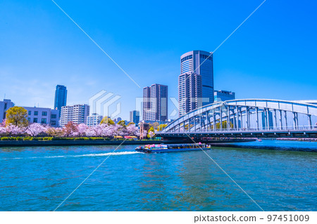 Osaka Okawa cherry blossoms and sightseeing boat 97451009