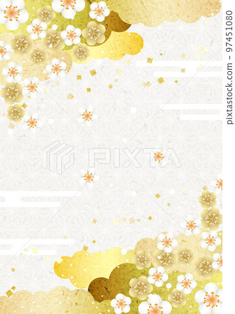 Gold plum corner and golden cloud hemp leaf pattern background vertical 97451080