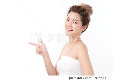 Beautiful young asian woman with clean fresh skin on white background, Face care, Facial treatment, Cosmetology, beauty and spa, Asian women portrait. 97451182
