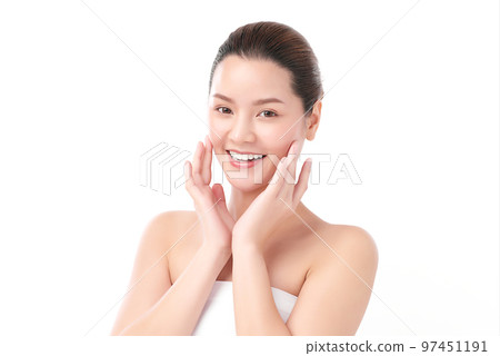 Beautiful young asian woman with clean fresh skin on white background, Face care, Facial treatment, Cosmetology, beauty and spa, Asian women portrait. 97451191