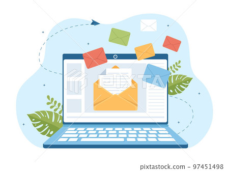 Email Service with Correspondence Delivery, Electronic Mail Message and Business Marketing in Flat Cartoon Hand Drawn Templates Illustration 97451498