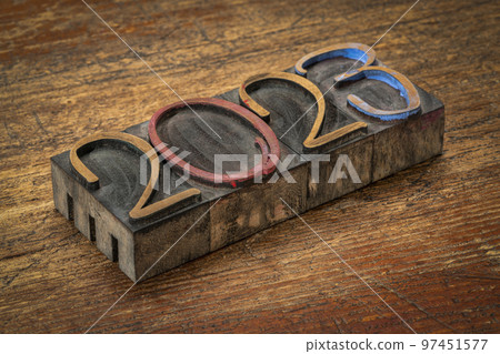2023 in wood type - New Year greeting card or banner 2023 in wood type - New Year greeting card or banner 97451577