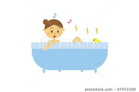 Illustration of a woman taking a bath comfortably, bath time, half bath Illustration of a woman taking a bath comfortably, bath time, half bath 97453389