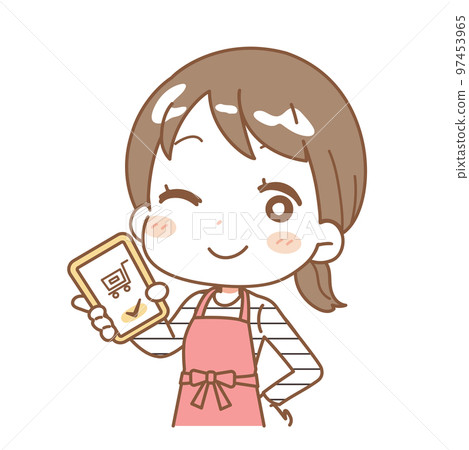 Illustration of a housewife shopping with a smartphone Illustration of a housewife shopping with a smartphone 97453965