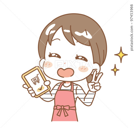 Illustration of a housewife shopping with a smartphone Illustration of a housewife shopping with a smartphone 97453966
