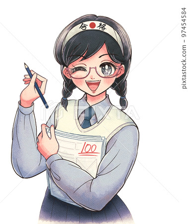 Retro shoujo manga-style, studying for entrance exams, the chairman of the glasses committee who is doing well on tests 97454584