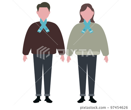 男人和女人在冬天穿得暖和。防寒。夾克、圍巾、外套 97454626