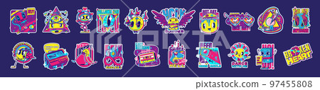 Psychedelic retro rave stickers with funny patches Psychedelic retro rave stickers with funny patches 97455808