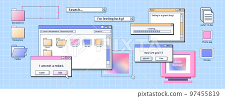 Personal computer screen with old software windows 97455819