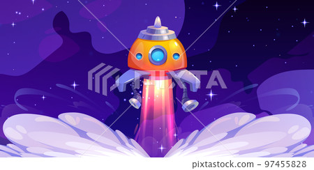 Cartoon spacecraft launch into outer space Cartoon spacecraft launch into outer space 97455828