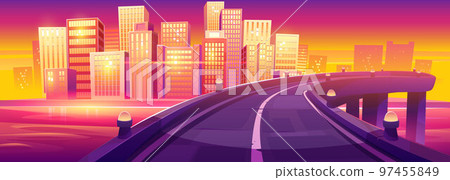 Morning cityscape with highway bridge across river 97455849