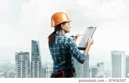 Young building controller with clipboard Young building controller with clipboard 97456387