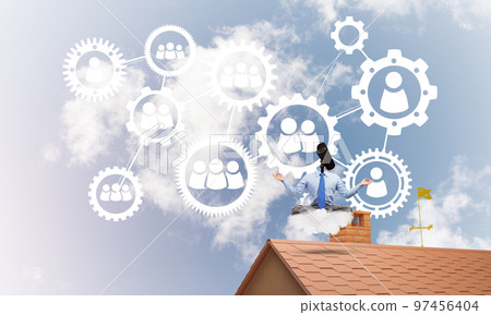Concept of security and privacy protection with camera headed man meditating Concept of security and privacy protection with camera headed man meditating 97456404