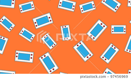 Seamless pattern endless with handheld game consoles, electronic toys old retro vintage hipster from 70s, 80s, 90s isolated on yellow background. Vector illustration Seamless pattern endless with handheld game consoles, electronic toys old retro vintage hipster from 70s, 80s, 90s isolated on yellow background. Vector illustration 97456969