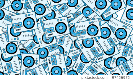 Seamless pattern endless with music audio cassette old retro tape recorders vintage hipster from 70s, 80s, 90s isolated on white background. Vector illustration Seamless pattern endless with music audio cassette old retro tape recorders vintage hipster from 70s, 80s, 90s isolated on white background. Vector illustration 97456975