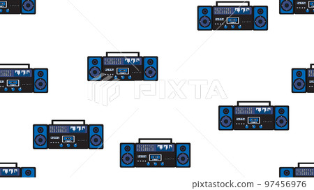 Seamless pattern endless with music audio cassette old retro tape recorders vintage hipster from 70s, 80s, 90s isolated on white background. Vector illustration Seamless pattern endless with music audio cassette old retro tape recorders vintage hipster from 70s, 80s, 90s isolated on white background. Vector illustration 97456976