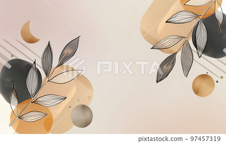 Abstract Watercolor Botanical Line Art Background Abstract Watercolor Botanical Line Art Background 97457319